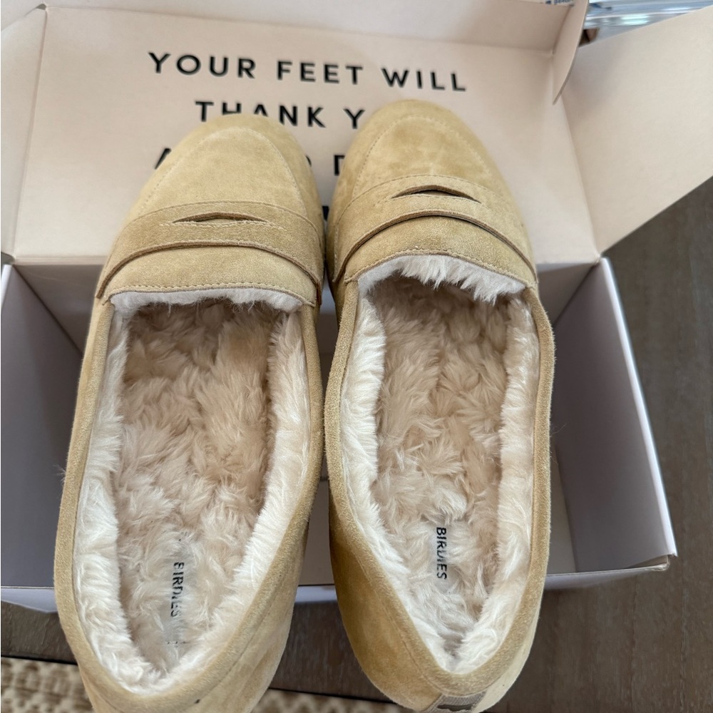 Birdies Tan Faux Fur Slip-Ons
